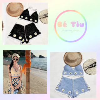 Set Len 2 Món Bikini , Áo Bra Len Móc Có Kèm Mút Ngực Họa Tiết Hoa Thời Trang Đi Biển Dành Cho Nữ - 25 | Bé Tiu Clothing