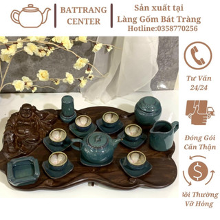 Bộ Ấm Chén Pha Trà Hoả Biến Bát Tràng-hàng nhà lò giá tận gốc,men Xanh Ngọc dáng ấm Chóp