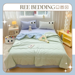 Bộ chăn ga gối Chần Bông Cotton TC REE Bedding caro nhiều màu đủ size giường nệm