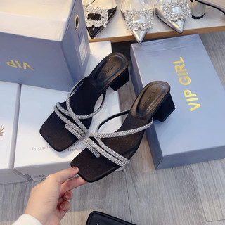 Dép nữ cao gót Minh Thư mũi vuông sỏ ngón ,giày cao gót đính đá xinh xắn đi tiệc gót cao 5cm mã L281