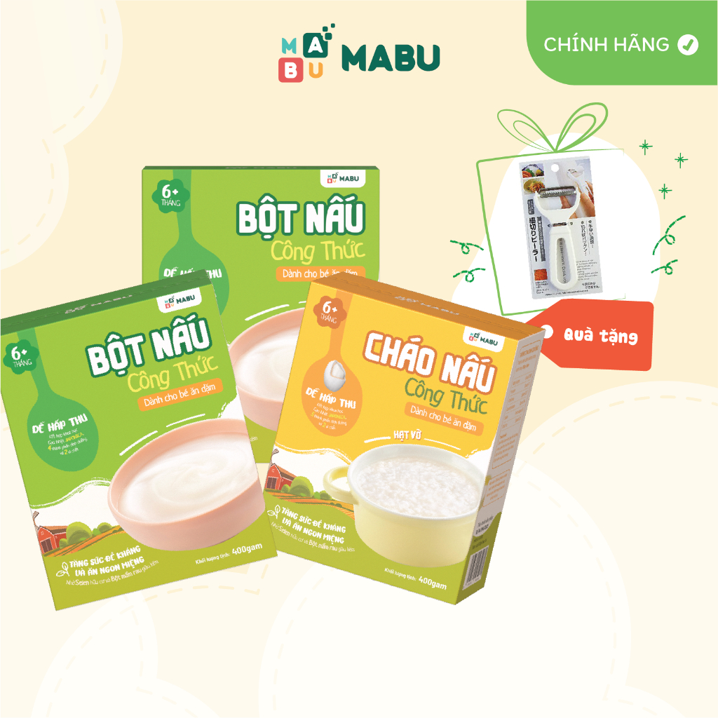 Combo ăn dặm Mabu tăng thô tháng 6 - 8 (2 bột ăn dặm 400g + 1 cháo hạt vỡ 400g), bột cháo nấu ăn dặm cho bé