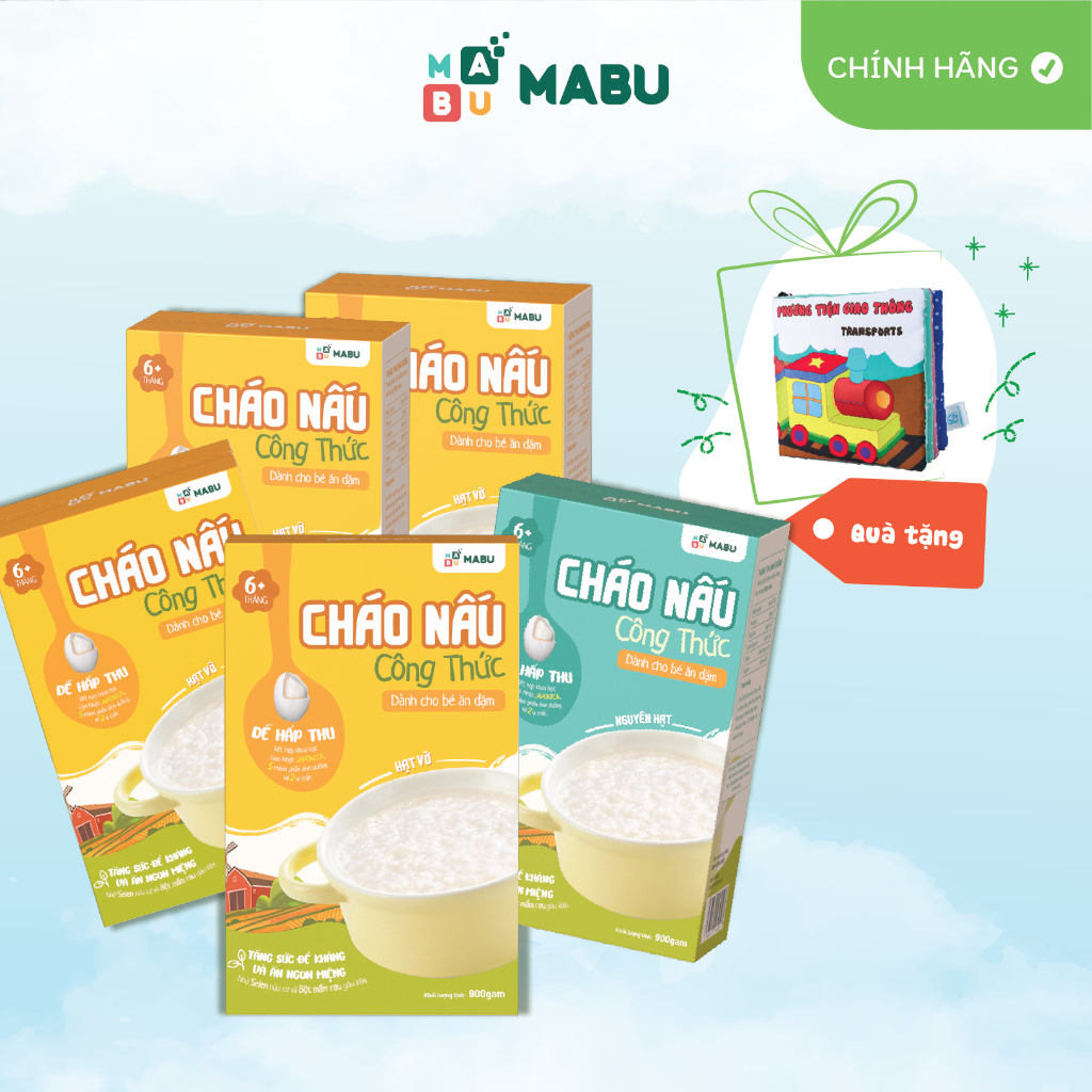 Combo ăn dặm Mabu tăng thô tháng 8 - 11 (4 cháo hạt vỡ 900g + 1 cháo nguyên hạt 900g), bột cháo nấu ăn dặm cho  bé