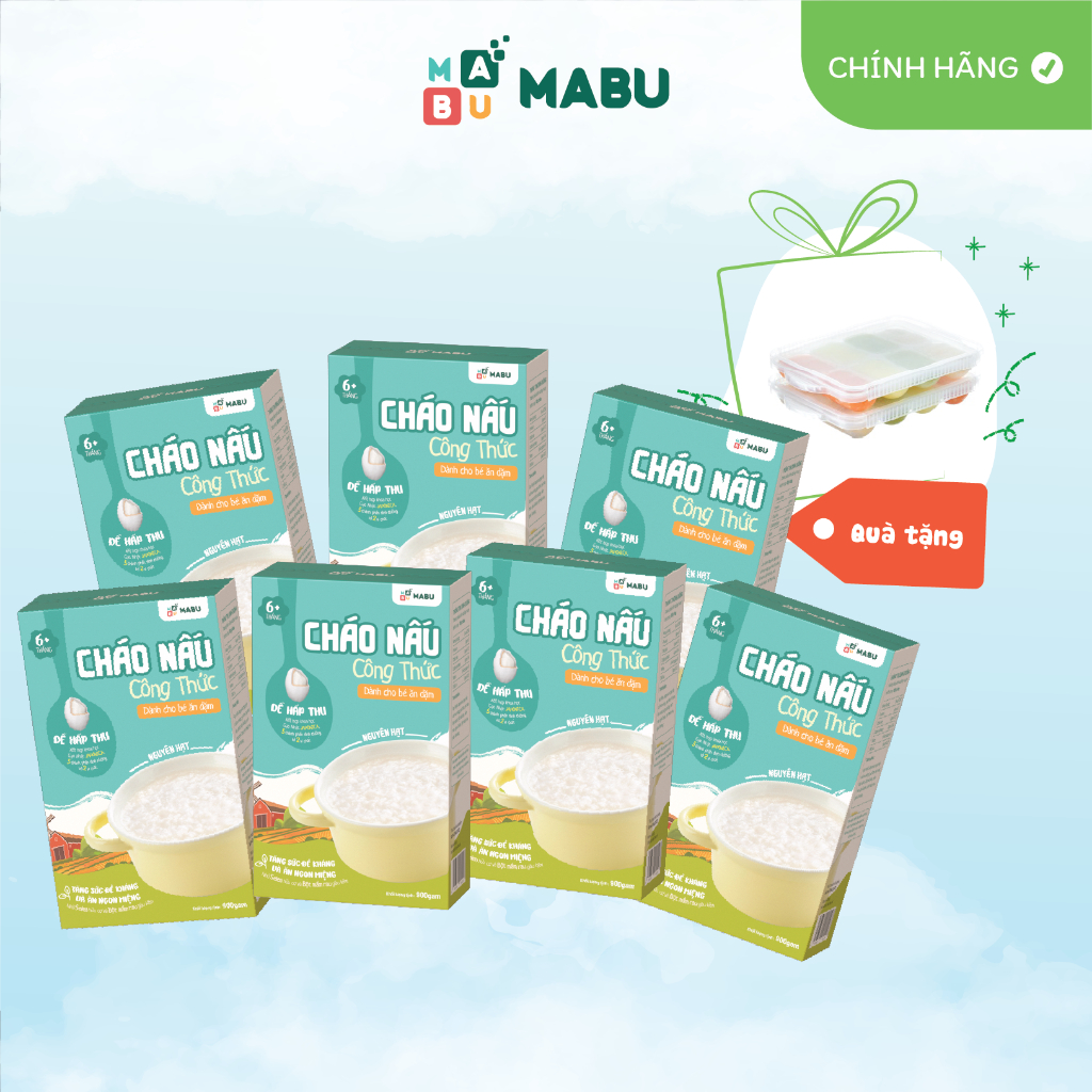 Combo 7 cháo nấu ăn dặm nguyên hạt Mabu nấu nhanh cho bé từ tháng 11 ăn dặm truyền thống, kiểu Nhật 900g/hộp