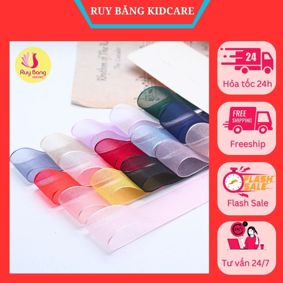 (Cuộn 10m)Ruy băng voan nhũ 2102RB cao cấp dùng làm hoa voan, dây thắt nơ hộp quà, ruy băng làm nơ