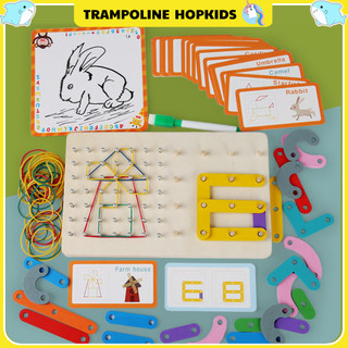 Bảng ghép hình ghép chữ gỗ đinh gỗ + xếp hình dây chun 2in1 montessori hopkids đồ chơi gỗ thông minh puzzles sáng tạo