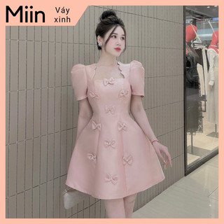 Váy tapta cổ vát sóng đính 10 nơ