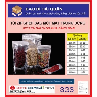 0,5 kg 1 kg túi zip bạc đứng một mặt trong nhiều size chất lượng cao