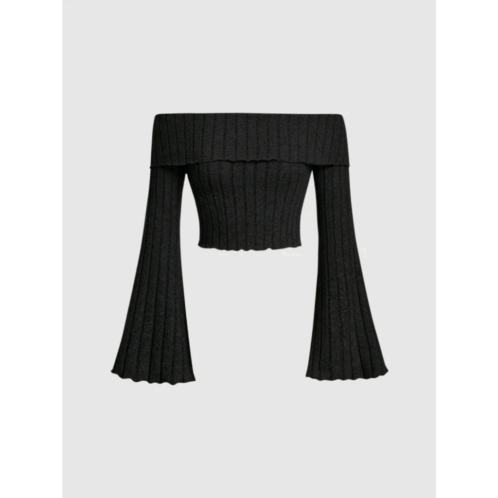 ( ORDER SHEIN ) SASHA TOP - Áo croptop tay dài trễ vai vân dọc basic
