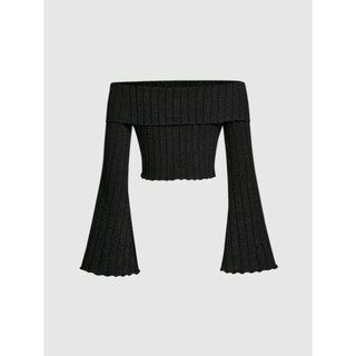 ( ORDER SHEIN ) SASHA TOP - Áo croptop tay dài trễ vai vân dọc basic