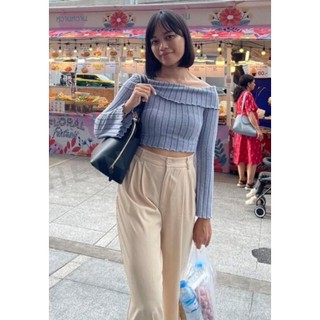 ( ORDER SHEIN ) SASHA TOP - Áo croptop tay dài trễ vai vân dọc basic