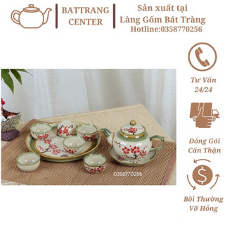 Bộ Bình Trà / Bộ Ấm Chén Dáng Dẹt Và Dáng Quả Hồng Nhiều Hoạ Tiết Chuẩn Gốm Bát Tràng