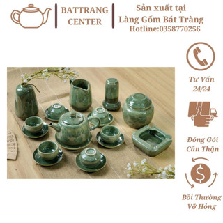 Bộ Ấm Chén Pha Trà Hoả Biến Bát Tràng-hàng nhà lò giá tận gốc,men Hồng Trà dáng ấm quả Hồng