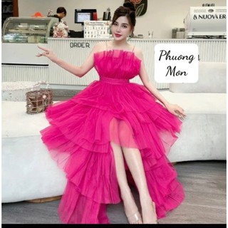 Đầm xòe tầng công chúa xẻ đùi cúp ngực đi tiệc , đãi bàn cô dâu Phuong Mon