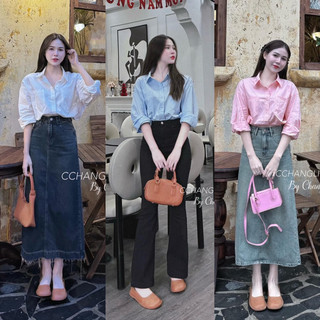  Áo sơ mi kiểu nữ dài tay trơn basic thiết kế VẠT BẦU đuôi tôm