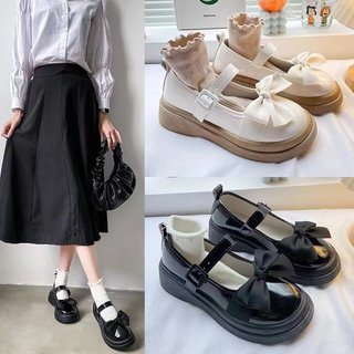 Giày Đốc nữ da bóng kiểu dáng đính nơ phong cách tiểu thư hàng QC