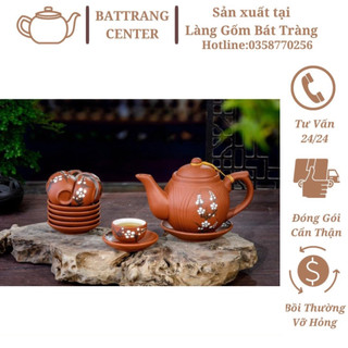 Ấm chén Tử Sa Bát Tràng,đất nung đỏ-hàng tận gốc nhà lò sản xuất vẽ Hoa các loại