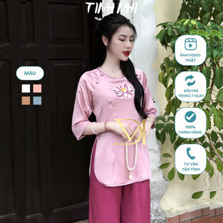 Bộ đồ lam đi chùa hoa sen TINH NHI chất lụa hai da cao cấp PP09