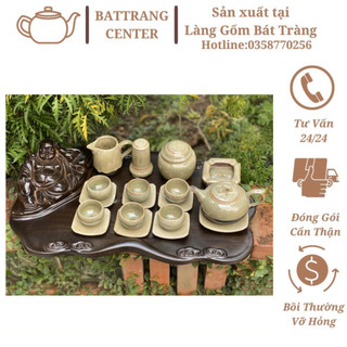 Bộ Ấm Chén Pha Trà Hoả Biến Bát Tràng-hàng nhà lò giá tận xưởng,men Đá dáng ấm Chóp