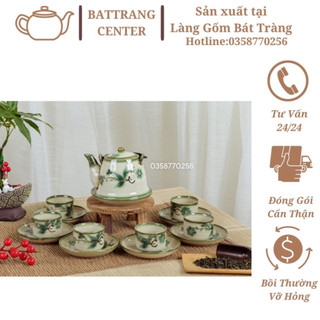 Bộ Bình Trà / Bộ Ấm Chén Dáng Chuông Nhiều Hoạ Tiết Chuẩn Gốm Bát Tràng