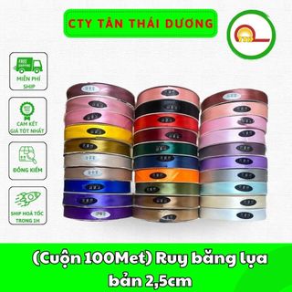 (Cuộn 100Met) Ruy băng lụa bản 2,5cm - loại đẹp - đủ màu