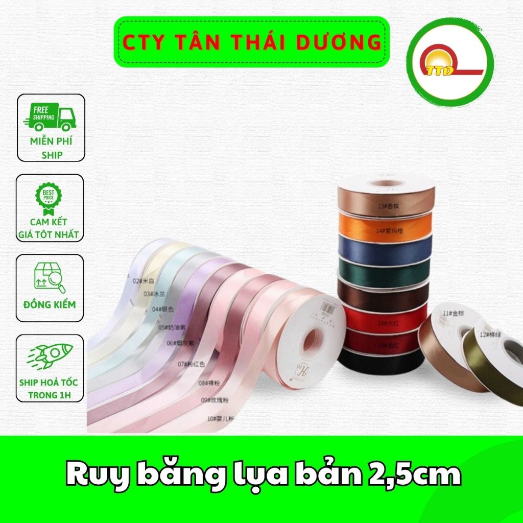 Cuộn 45met - Ruy băng lụa bản 2,5cm -loại đẹp
