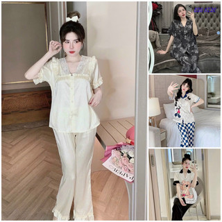 Bộ ngủ pijama ngắn tay chất lụa xước mềm mát