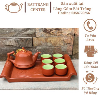 Ấm chén Tử Sa Bát Tràng,đất nung đỏ.bộ Trúc đỏ khay khắc