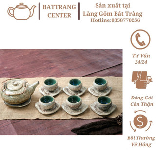(SIÊU HOT)Bộ Ấm Chén Pha Trà Hoả Biến Bát Tràng-hàng nhà lò giá tận gốc,men Nham Thạch dáng ấm Nhật quai đồng