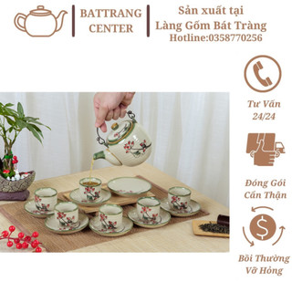 Bộ Ấm Chén Pha Uống Trà Chuẩn Bát Tràng Họa Tiết Vẽ Tay – Dáng Ấm Vại Độc Đáo