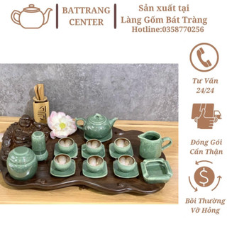 Bộ Ấm Chén Pha Trà Hoả Biến Bát Tràng-hàng nhà lò giá tận gốc,men Xanh Thiên Thanh dáng ấm Chóp