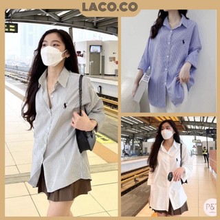 Áo sơ mi nữ form rộng dài tay thêu ngựa basic LACO157