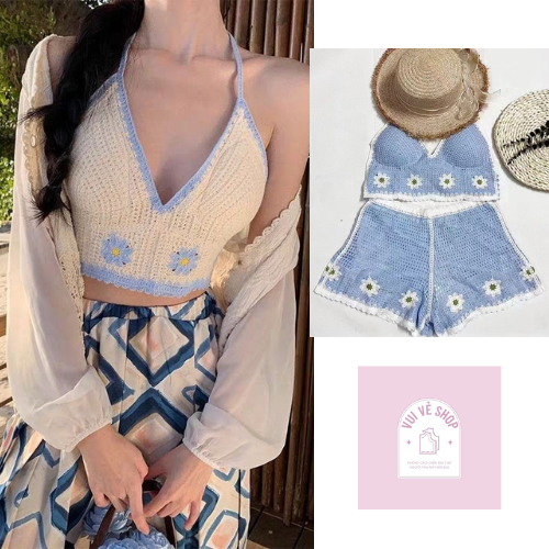 Set Len Bikini , Áo Bra Len Móc Thêu Hoa Thời Trang Dành Cho Nữ Đi Biển Trẻ Trung Quyến Rũ Hàng Qccc -25 | Vui Vẻ Shop