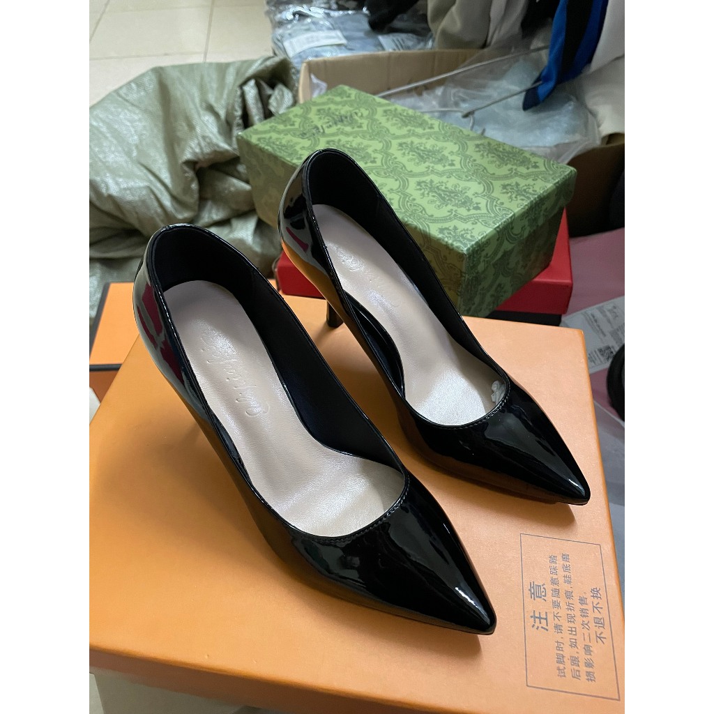 Giày Cao Gót Nhọn Da Bóng Mềm Size 31 32 33 Thời Trang Nữ Xuân Thu Hàng Quảng Châu Cao 7cm