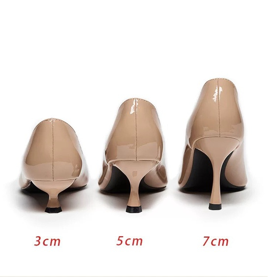Giày Cao Gót Nhọn Da Bóng Mềm Size 31 32 33 Thời Trang Nữ Xuân Thu Hàng Quảng Châu Cao 7cm