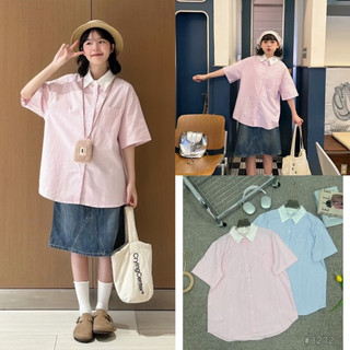 Áo sơmi kẻ sọc cộc tay phối cổ trắng style ulzzang