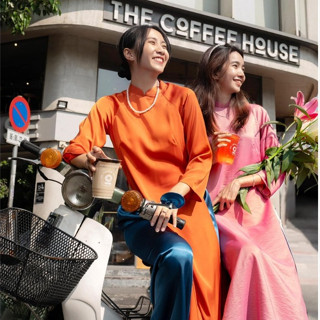 Áo dài nữ cách tân kiểu dáng tiểu thư nhẹ nhàng, áo dài trơn dáng suông màu cam và hồng