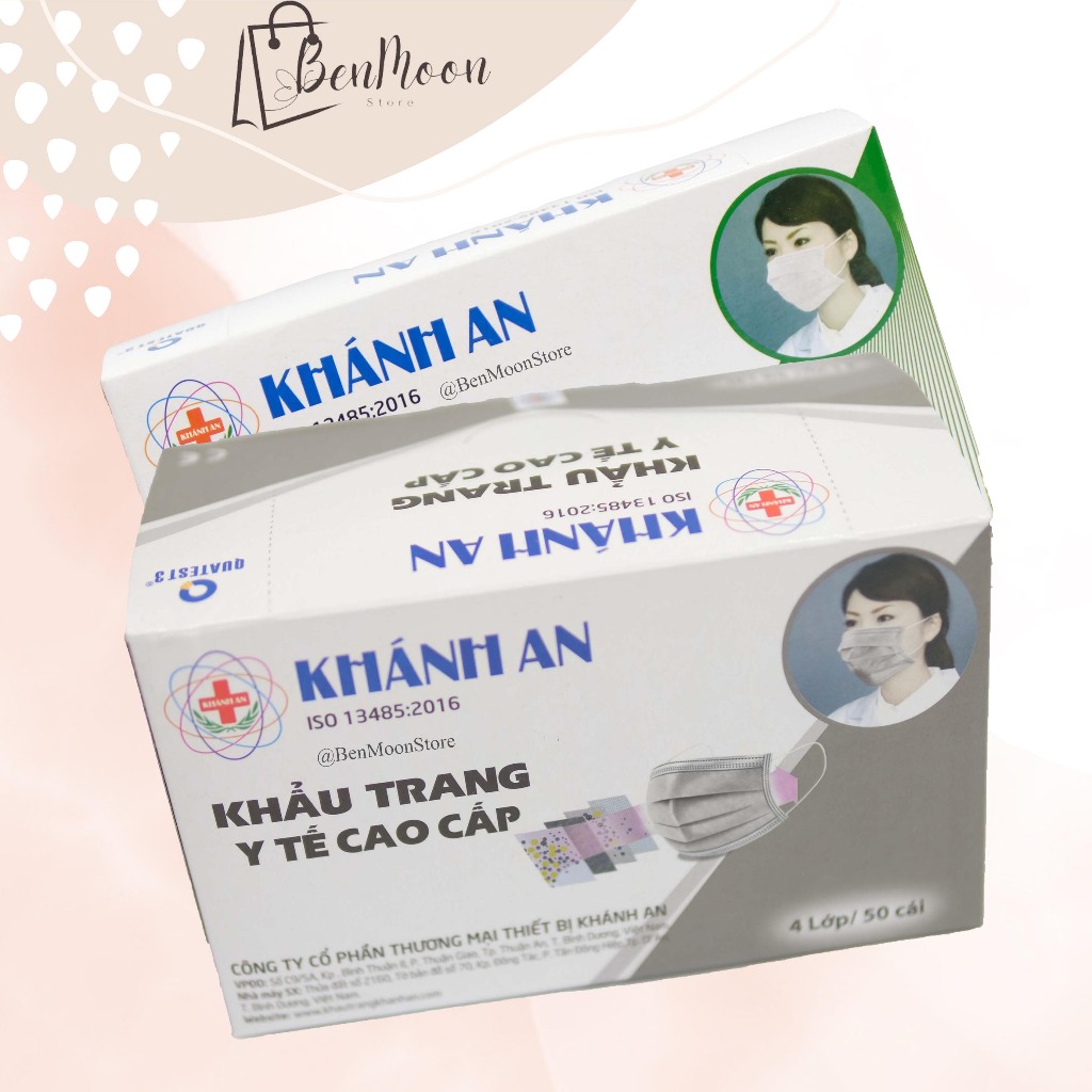  1 hộp Khẩu trang y tế cao cấp Khánh An 4 lớp chống bụi kháng khuẩn trắng/xám