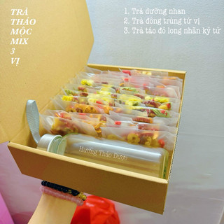 Hộp 30 Gói Trà Thảo Mộc Mix 3 Loại Trà (Dưỡng Nhan, Đông Trùng Tứ Vị, Táo Đỏ Long Nhãn Kỷ Tử)Tặng Bình