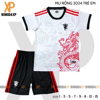 Quần áo bóng đá trẻ em, đồ đá banh trẻ em MU Rồng Đỏ 2024 Vải thun lạnh cao cấp