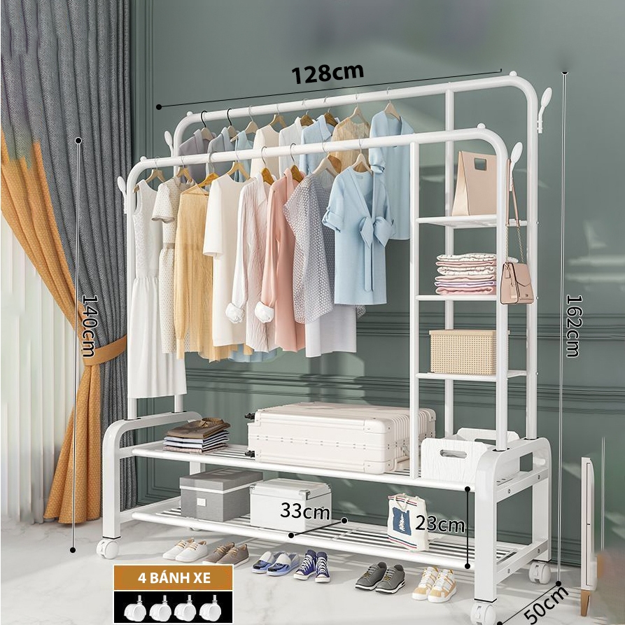 Kệ Treo Quần Áo Kim Loại BELLEVIE Giá Treo Quần Áo Có Tầng Để Đồ Có Bánh Xe Di Chuyển Tiện Lợi | BigBuy360 - bigbuy360.vn