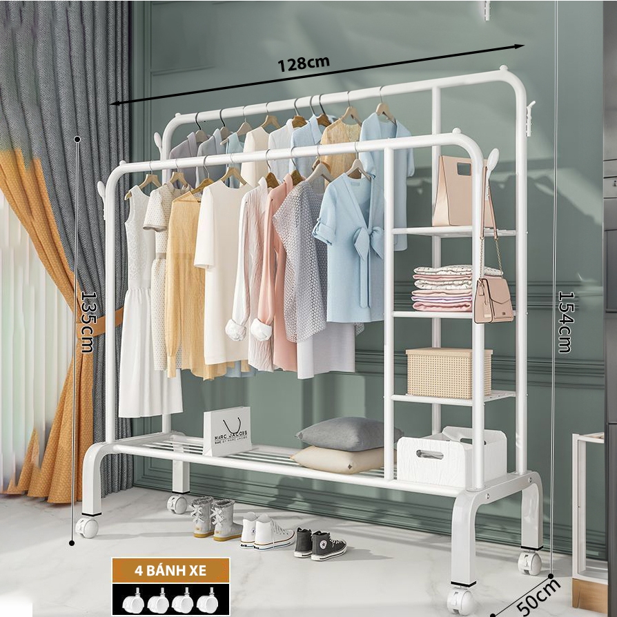 Kệ Treo Quần Áo Kim Loại BELLEVIE Giá Treo Quần Áo Có Tầng Để Đồ Có Bánh Xe Di Chuyển Tiện Lợi | BigBuy360 - bigbuy360.vn