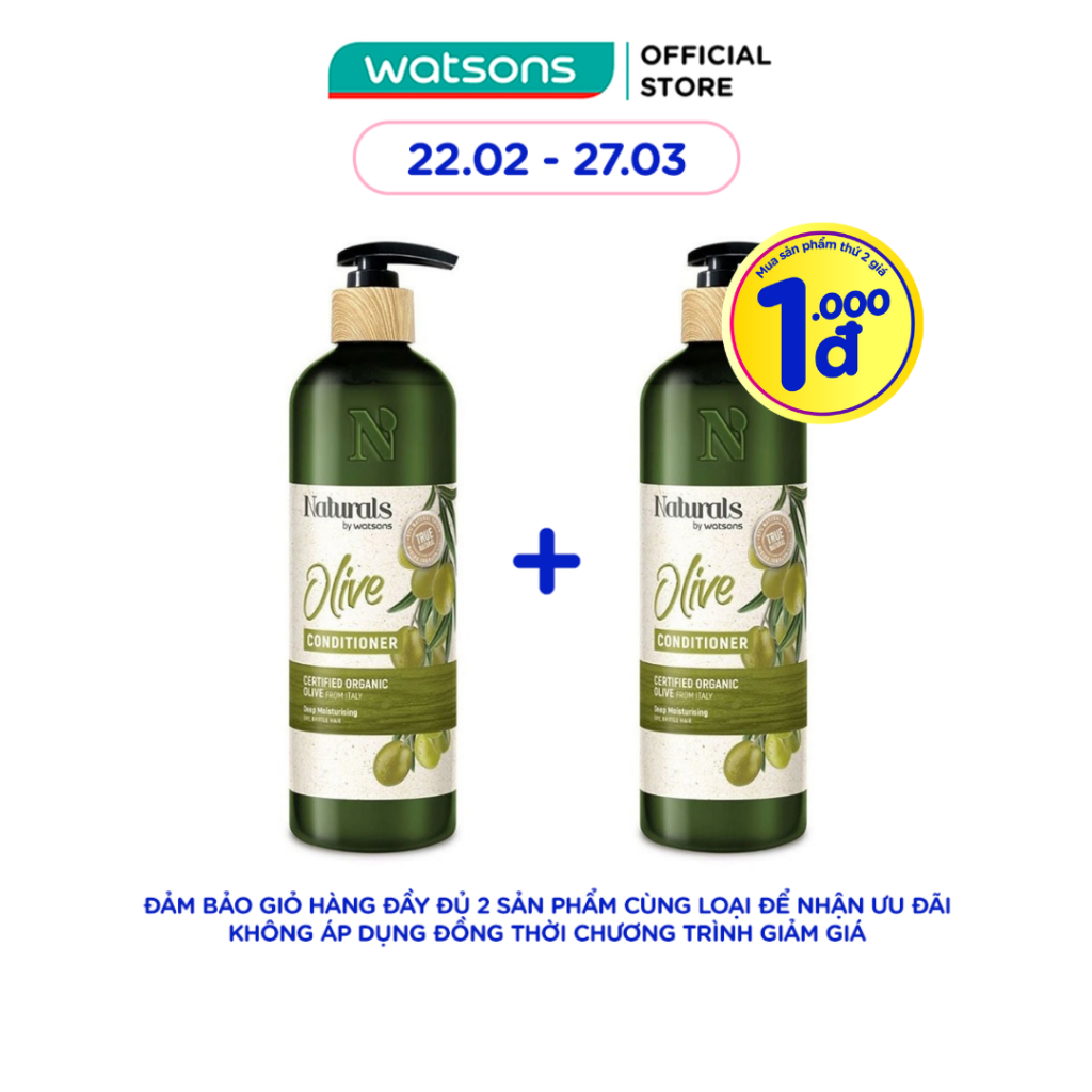 Dầu Xả Naturals By Watsons True Natural Chiết Xuất Olive Dưỡng Ẩm 490ml
