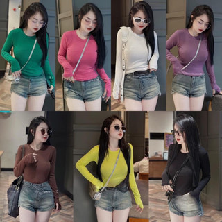 Áo Tăm Cổ Tròn Dài Tay Nữ - Áo Thun Dáng Ôm Body Dài Tay Kiểu Dáng Bánh Bèo Tiểu Thư Hotgirl Phong Cách Hàn Quốc