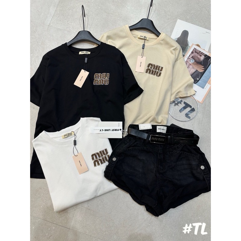 Áo thun miu logo đá ảnh thật cotton