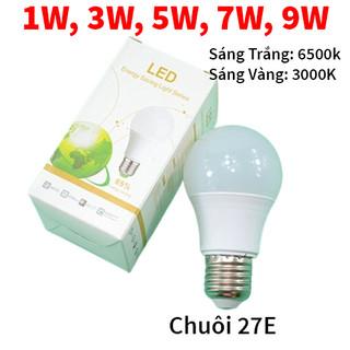 Bóng đèn led bulb tròn 1w, 3w, 5w, 7w, 9w sáng trắng/vàng ấm chống nước, tiết kiệm điện, đui vặn e27