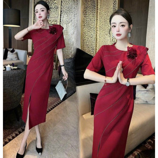 ( HÀNG NHẬP - CAO CẤP )  VÁY ĐẦM TIỆC DÁNG DÀI KẾT HOA  - ĐÍNH ĐÁ SANG CHẢNH  (MYY 4302024 )
