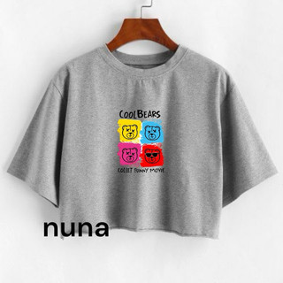 Áo croptop thun nữ form rộng tay ngắn cổ tròn hình in gấu cao cấp 090111