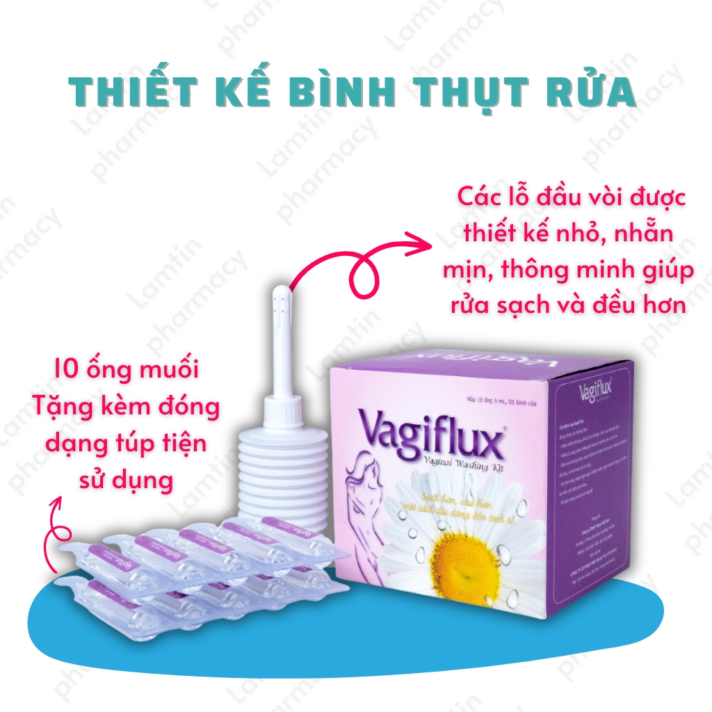 ✅(Chính Hãng) Vagiflux Bình Thụt Rửa Vệ Sinh Phụ Nữ - 1 Bình Tặng 10 ống muối giúp vệ sinh giảm ngứa cho cô bé