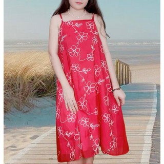 KT Fashion - Đầm Hai Dây Hoa Mai Chất Liệu Vải Voan tơ Thông thường Nữ Kem Women Voi Dress Đỏ