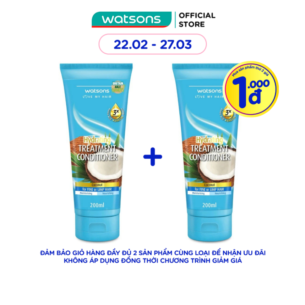 Dầu Xả Watsons Giúp Dưỡng Ẩm Mái Tóc Hương Dừa 200ml
